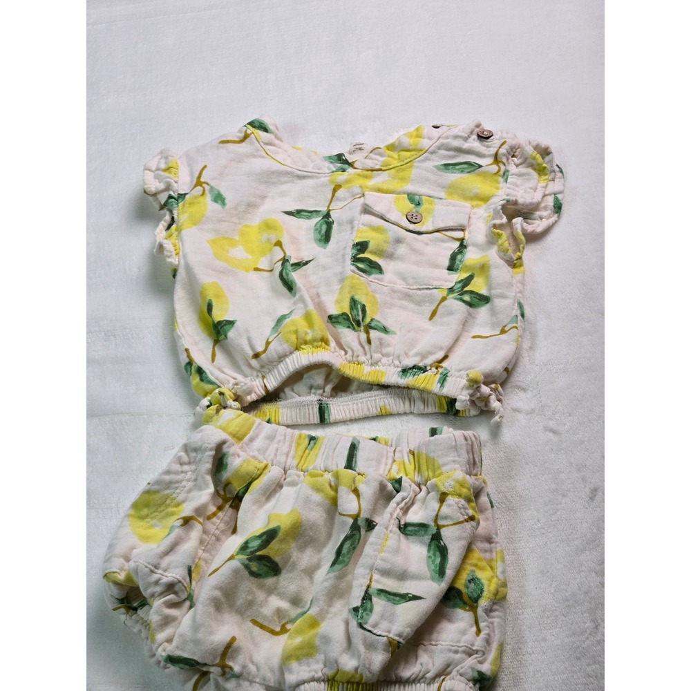 Jessica Simpson Baby Girl Lemon Print Cotton Gauze Top and Bloomers Set 12M